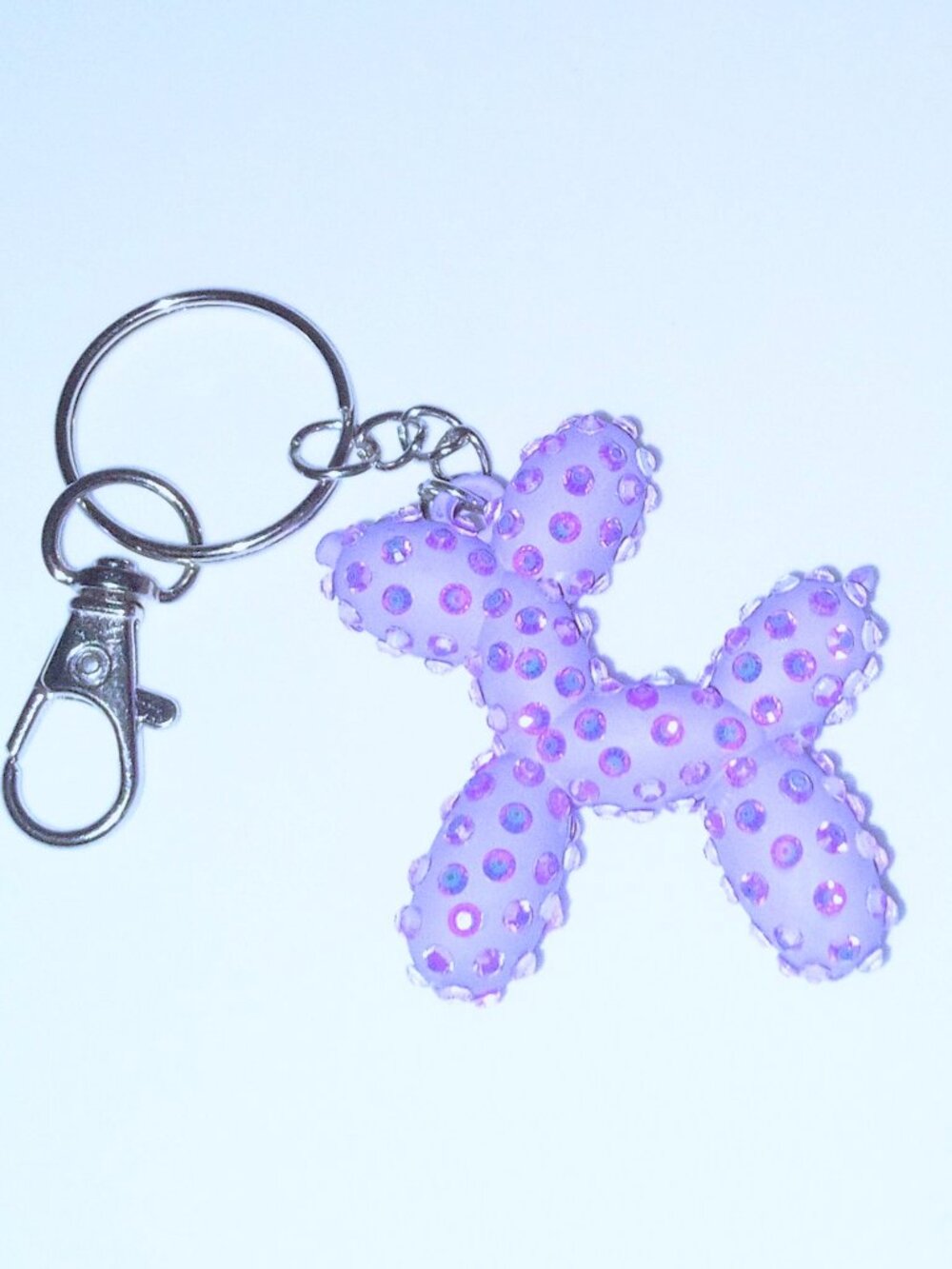 Bedazzled Balloon Dog Keychain, Purple Dog with Purple Aurora Stones